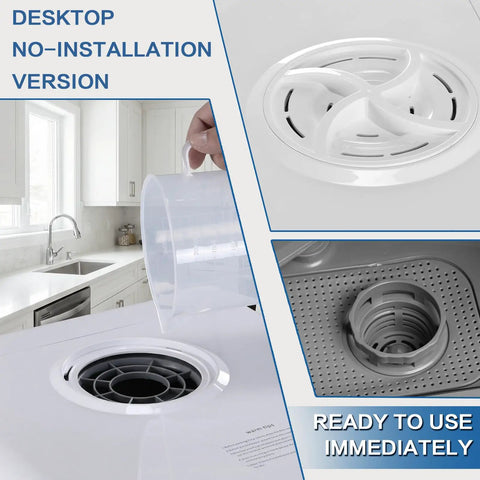 Portable Automatic Countertop Dishwasher Boasting 360 Dual Spray Zero Fuss Setup Quick Dry Cycle Double Disinfection Ultra Compact Rental Friendly Kitchen Upgrade For Small Apartments showing no-installation version with a measuring cup.