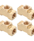 4 pack Brass 3 Way Tee Fitting For Pneumatic Systems, Threaded Pipe Tee Connector