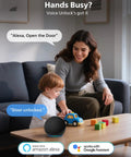 Smart Wireless Deadbolt Lock With Two Durable Lever Handles Featuring Stress Free Keyless Entry Keypad For Primary Front Doors shown with hands-free voice control.