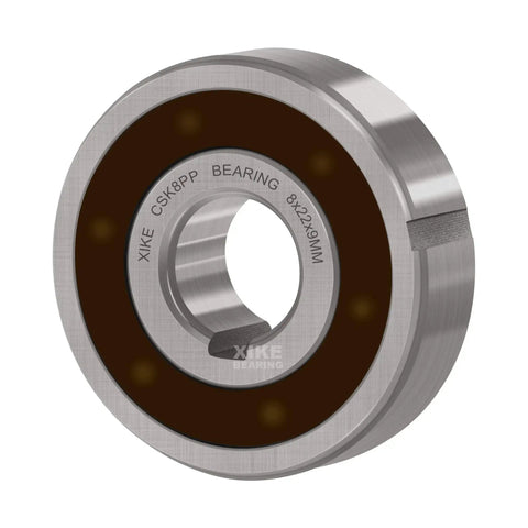 Rock Solid Csk8pp One Way Clutch Bearing With Double Keyway Design And Grease Retention Seal For Flawless Rotation 8X22X9Mm heavy duty chrome steel bearing, side view.