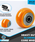 Badass 4 By 2 Inch Heavy Duty Caster Wheels Set Of 100 With Aluminum Core And Polyurethane Crowned Treads showcasing an orange crowned tread wheel.