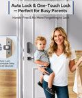 Secure Your Home Base For Good With This Top Shelf 7 In 1 Smart Front Door Lock Set featuring a woman and child by the door.