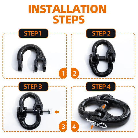 Installation steps for 2 Pack Hammerlock Coupling Link Safety Chain Adapter For Tow Hitches One Half Inch Easy Connect Trailer Chain