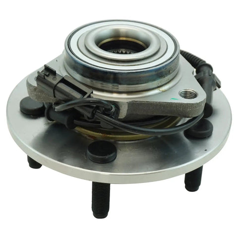 Professional Grade Built Tough Road Ready Front Wheel Bearing Hub Assembly With CV Axle Shaft Four Piece Drivetrain Kit For 2012 2018 Ram 1500 4WD close-up view showing hub assembly and connectors.