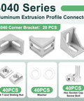 Pro Level 4040 Series Aluminum Extrusion Profile Connector Kit featuring corner brackets, sliding nuts, washers, and hex bolts.