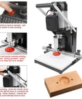 No Fuss Cordless Hinge Drilling Machine For Serious Woodworking And Cabinet Jobs With Quick Depth Tweaks and single button operation shown in use with a drill bit.