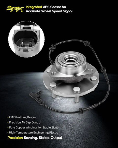 Premium Heavy Duty 4WD Front Wheel Bearing Hub Assembly 2 Pack For Nissan Titan And Armada 2012 To 2015 5.6L V8 with integrated ABS sensor.