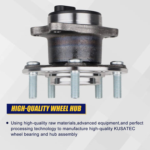 Rear Wheel Bearing And Hub Assembly Compatible With Chrysler 200 Sebring Dodge Avenger Caliber Jeep Compass Patriot 5 Lug With Abs Slick Bolt On Swap Smooth Ride Upgrade close-up of wheel hub with M12 studs.