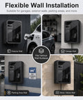 Heavy Duty Outdoor EV Charger Enclosure Built Tough Cold Rolled Steel Electrical Box Weather Resistant mounted on various wall surfaces.