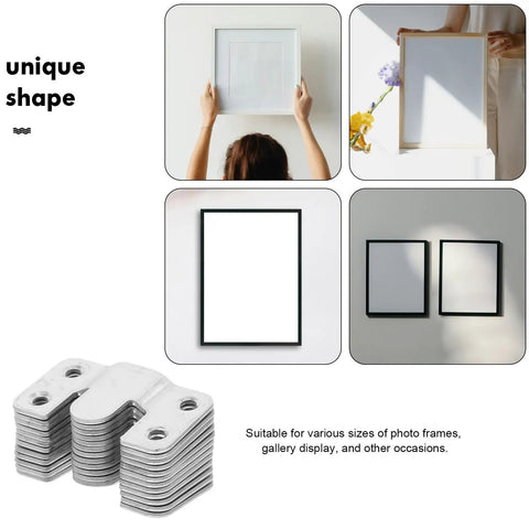 Six Pair Heavy Duty Picture Frame Hangers Stainless Steel Mirror Wall Mount Brackets on display for various frame sizes.