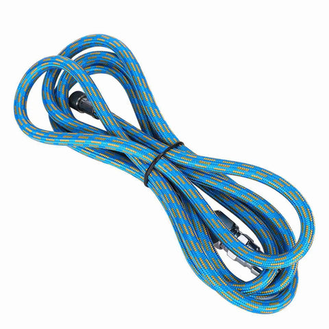 Flexible Nylon Braided Airbrush Air Hose Kit 6 Feet Long With Kink Resistant Build And 1/8 To 1/4 Inch Quick Connects coiled in blue. 