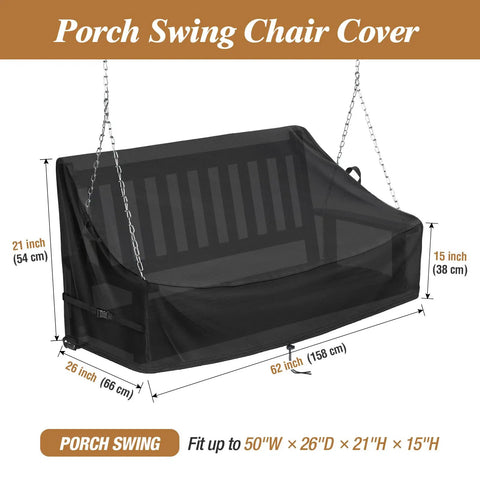Waterproof Porch Swing Cover For Outdoor Patio Swings Garden Hammock Gliders And Hanging Benches Size 62 By 26 By 15 To 21 Inches Made From 420D Oxford Fabric With Sealed Seams