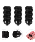 Lock It Down Tight With These 10 Pack Heavy Duty Carbon Steel Hex Ball Plunger Grub Screws, close-up of three black screws with ball end.