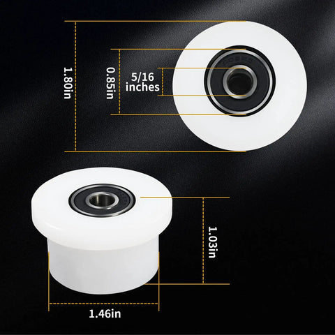 Sick Smooth Ride Machined Roller Replacement For Total Gym Home Workout Equipment Parts Bearing Upgrade Kit, 4 white rollers, 5/16 inch axle.