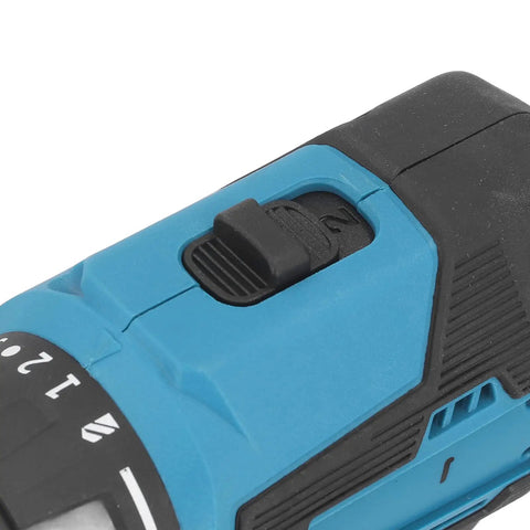 Close-up of Heavy Duty Cordless Drill Driver Delivers Kickin Torsion Power Dual Speed Settings Built In Led Lamp And Grippy Ergonomic Handle For Tough Wood Tile Steel Jobs speed selector switch.