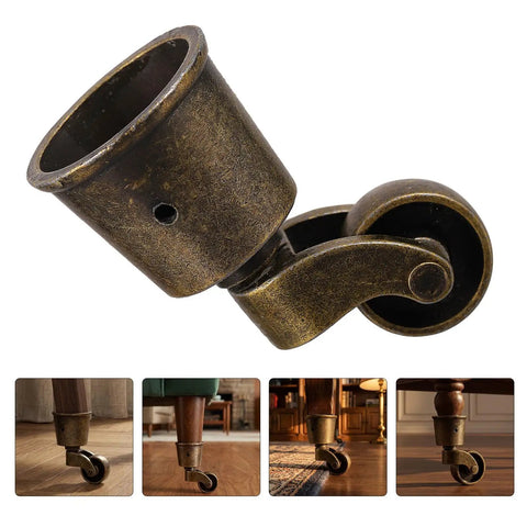 Vintage Furniture Caster Cups Featuring Slick Swivel Replacement Wheels Heavy Duty Dark Brown Metal Frame No Fuss Floor Savers For Sofas And Tables Smooth No Sweat Quick Swap Upgrade showing detailed close-up of the swivel design.
