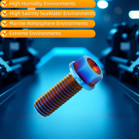 Slick Grade A Titanium Flange Hex Bolts M8 X 20Mm Six Pack Burnt Blue Anodized Finish for extreme environments and high salinity.