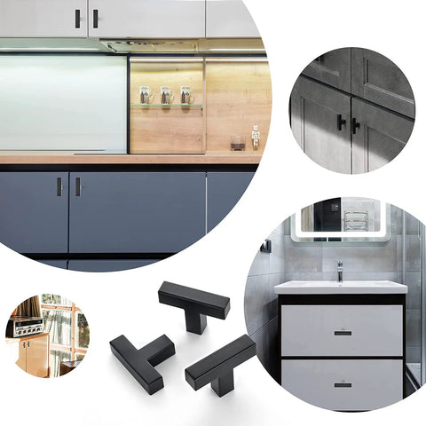 10 Pack Black Square Bar Cabinet Knobs 2 Inch Matte Black Square Cabinet Pulls With Single Hole Design on kitchen and bathroom cabinets