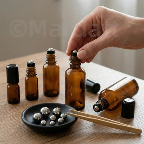 Boss Grade 620 Piece 304 Stainless Steel Ball Assortment Kit featuring six sizes with amber bottles and a black dish.