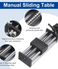 Heavy Duty Manual Sliding Table With 200MM Travel Stroke And Crisp Ballscrew SFU1605 Drive, dual optical axis design for precision.
