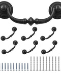 Killer Vintage Black Zinc Alloy Drop Bail Cabinet Pulls Set Of Six With Full Hardware Kit Perfect For Kitchen Cabinetry And Furniture Makeovers Slick Smooth Finish Upgrade, includes screws and pulls.