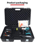 Open case with Pro-Grade Cordless Hydraulic Punch Kit With 6000mAh Battery, 150mm Throat Depth, and accessories visible.