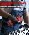 Person using 20V Max Lithium Ion Impact Driver With One Quarter Inch Quick Connect Chuck on engine part