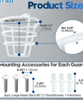 Product dimensions and mounting accessories for Clean White Fire Sprinkler Head Guard Cover 10 Pack Heavy Duty Ceiling Protector.