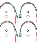 Four 10mm Round LED Indicator Lights With Common Cathode, Dual Color Red And Green, Plug-N-Play pre-wired for panels, shown with nuts.