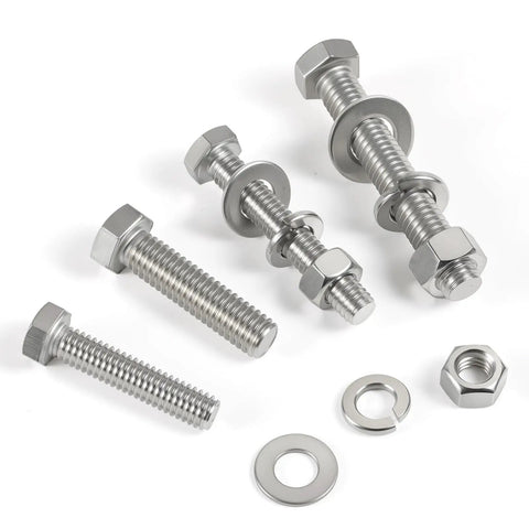 Heavy-Duty 288Pcs Hex Bolts And Nuts Assortment Kit in 304 Stainless Steel with 1/4-20 5/16-18 3/8-16 Sizes Includes Lock Nuts and Washers for Automotive Repair and Home Projects That Are Hella Tough and Built to Last, featuring various bolts and nuts.