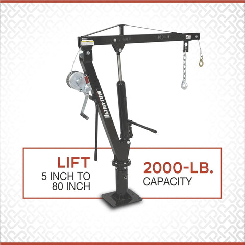 Beast Mode Hydraulic Pickup Truck Crane With 360 Degree Pivot And Integrated Hand Winch Built Legit For Up To Two Thousand Pound Vehicle Load Towing with 2000 lb capacity.