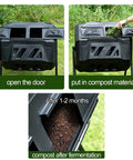 Dual Chamber Compost Tumbler 42 Gallon 160L Outdoor Bin With Sliding Doors shown in use with composting material