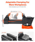 5 Inch Bench Vise With 360 Degree Swivel Locking Base And Anvil, ductile iron, jaw opening illustration, multipurpose workbench vise