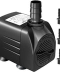 550 GPH Submersible Fountain Pump with 7.2 ft lift, 30W, 2000 L per hour, three nozzles, black design, front view