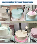 Portable Adjustable Cake Icing Machine With Automatic Decorating Smooth Coating And Scraping Tool For 4 To 12 Inch Cakes With High Sides Up To About 21 Cm Ideal For Home Bakers And Small Cake Shops Pink showing cake decorating steps