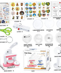 Awesome Button Maker Machine Badge Punch Press Pin Kit With 55mm And 35mm Sizes For Badges Includes 36 Buttons With Magnet Backs Six Keychains Metal Circle Cutter And Scissors For Cutting Perfect For Home Business Creators Making Gifts Right Now. badge maker kit with pink and white press, cutter, scissors, and parts