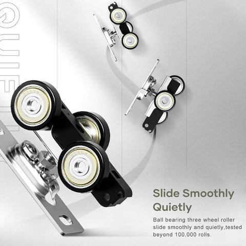 Five Point Three Foot Sliding Pocket Door Hardware Kit rollers with smooth, quiet ball bearings for 23-32 inch doors