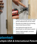 Premium Door Install Kit Max Strength Secures Both Sides To Wall With Patented Bracket System being installed on door frame.