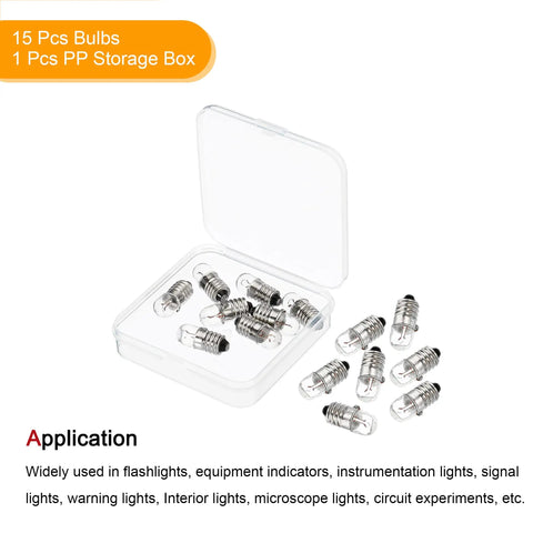 Top Tier E10 Screw Base Miniature Bulbs 12V 5W Warm Yellow Glow 15 Pack With Secure Storage Case in PP box.
