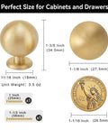 Top Tier Brushed Gold Cabinet Drawer Knobs 2 Pack Mini Sphere Brass Pulls For Nightstand And Vanity 1-1/8 Inch round pull sizes and measurements.
