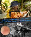 Premium Mosquito Head Net 2 Pack for Camping shown on person with hat, illustrating face and neck protection outdoors.