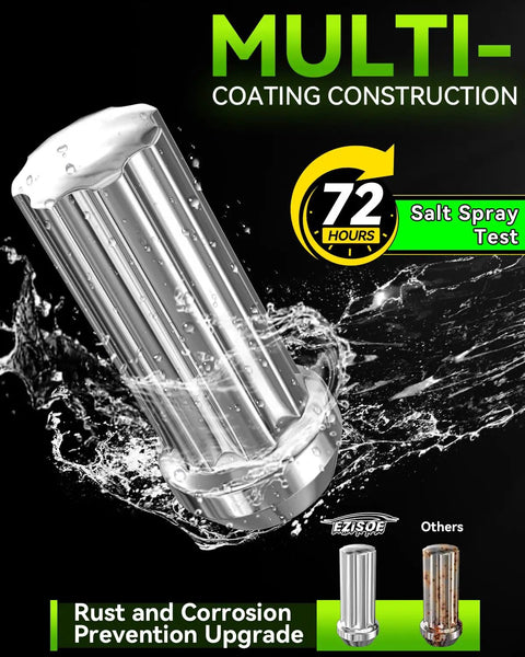 Close-up of Heavy Duty M14X1.5 Spline Lug Nut Set With Slick Chrome Plating, showcasing corrosion resistance in water.