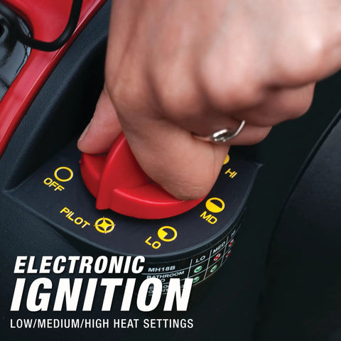 Electronic ignition and heat settings of 18000 BTU Big Buddy Pro Series Radiant Heater For Indoor And Outdoor Use Heats Up To 450 Sq Ft Clean Burning And Nearly 100 Percent Efficient With Adjustable 4000 To 18000 BTU Output