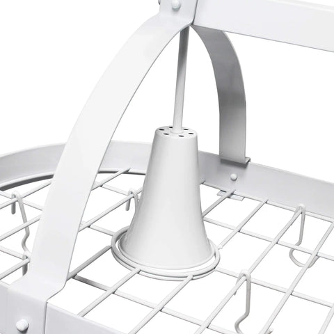 Close-up of Two-Light Kitchen Pot Rack With Down Lights in Brushed Nickel Finish, sturdy steel grid detail.
