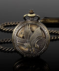 Dope Mechanical Eagle Skeleton Dial Bronze Pocket Watch With Arabic Numerals Gift Box And Chain For Men And Women