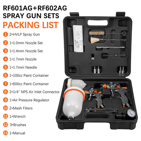 Kickass Hvlp Spray Paint Gun Set With Die Cast Aluminum Body Stainless Tip And Integrated Regulator Built Different Pro Airbrush Rig For Garage Detailing Crisp Coating packed case with spray guns and accessories.