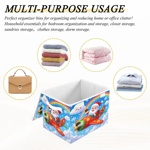 Heavy Duty Foldable Storage Bin With Lid And Handles For Bedroom Closet Organization Collapsible Shelf Boxes 300D Oxford Dustproof Flip Top Cover for toys and blankets.
