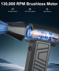 Cordless Air Duster Mini Blower With 130000 RPM Turbo Jet Fan And 4 Gear Adjustable Power showing internal components and airflow