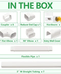 Contents of 3in 25ft Decorative PVC Line Set Cover Kit for Ductless Mini Split Central AC and Heat Pump Systems Conceal Condenser