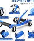 Heavy Duty Car Wheel Dollies With Ratcheting Foot Pedal, 1500 Lb Load Rating, showing non-slip pedal and rust-proof aluminum alloy roller.
